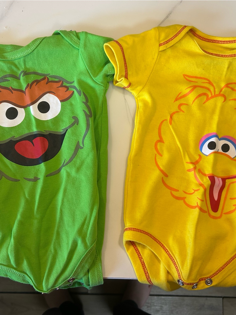 Sesame Street Yellow and Green Character One-Piece Bodysuits